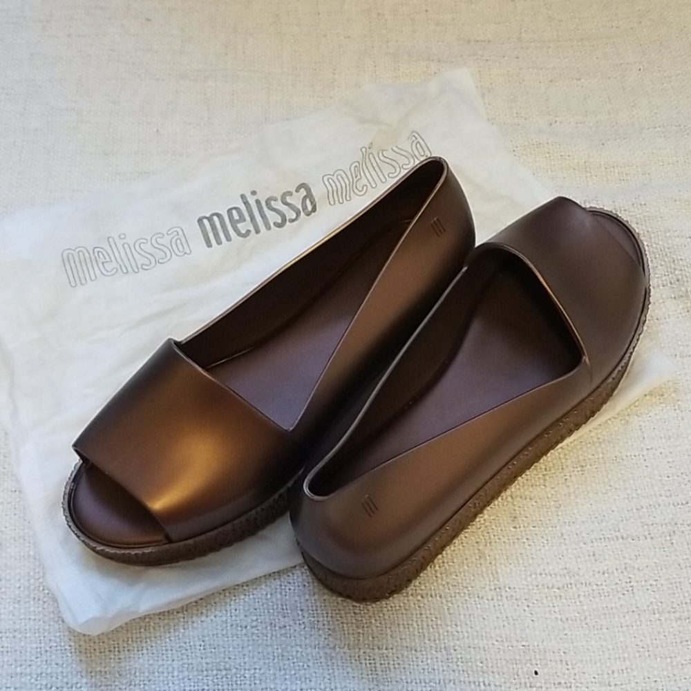 Melissa Metallic Brown Puzzle Peep Toe Flats (NEW)